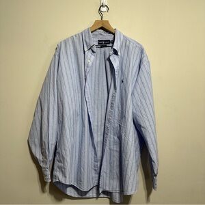 Ralph Lauren Light Blue Striped Shirt Mens Size XXL Blake 100% Cotton Button Up